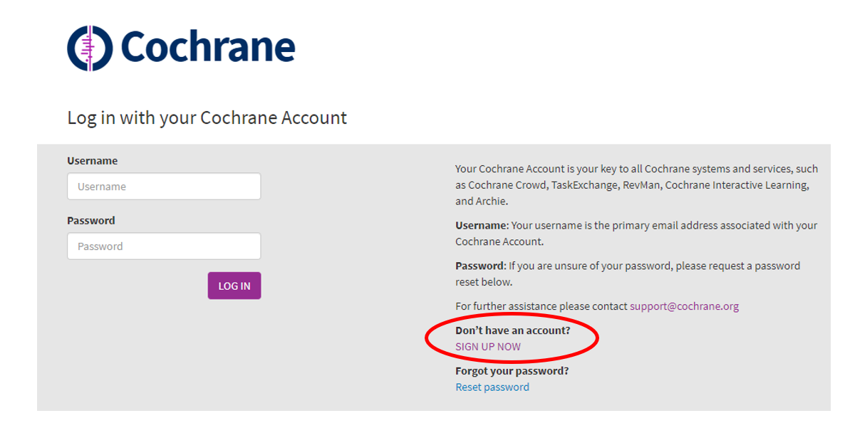 Cochrane Account help - Cochrane Help Centre